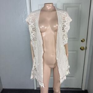 Soft Surroundings Women's Shirt One Size Knit Crochet Bohemian Lace Kimono II7